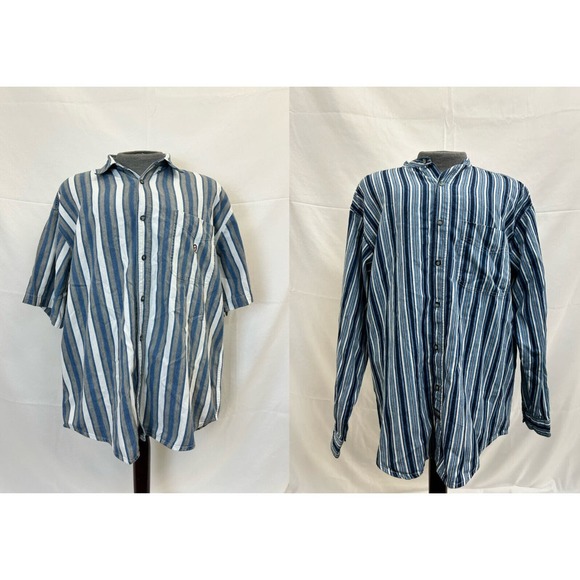 (2) Coliseum Jeans Shirt Mens XL Blue Stiped Cotton Short & Long Sleeve Y2K 90s - Picture 1 of 16